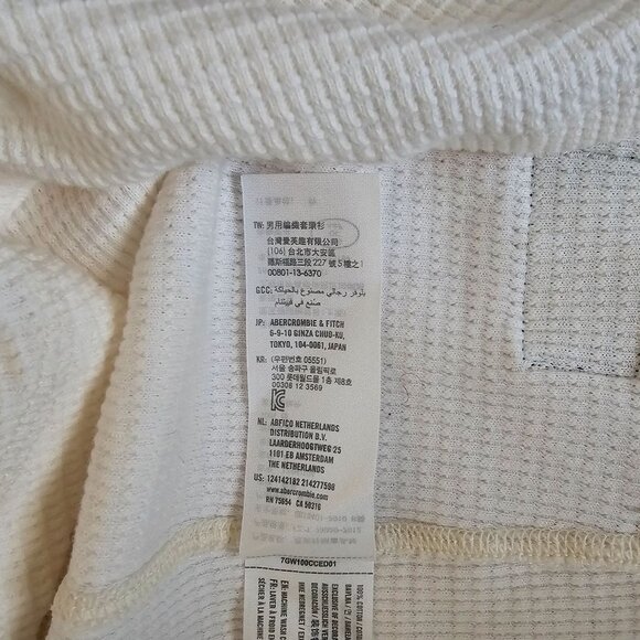 Abercrombie & Fitch Cream Long Sleeve Classic Waffle Henley Shirt Men's Medium - Picture 8 of 13